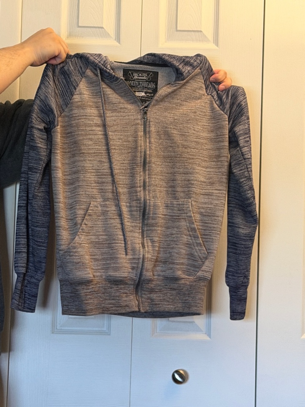 Broken Threads | Men’s Heathered Zip-Up Hoodie in Gray and Navy